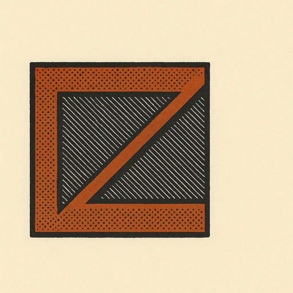 A row of five identical upright rectangles drawn in dark ink on cream paper: the first filled solid teal, the second filled with diagonal hatching, the last three left empty.